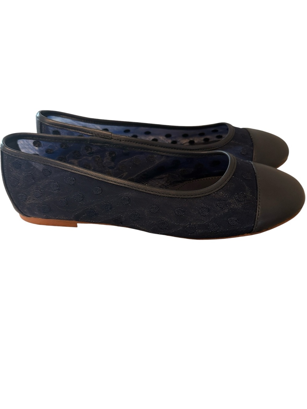 Talbots Navy Blue Ballet Flats Mesh Dots with Cap Toe Size 7.5